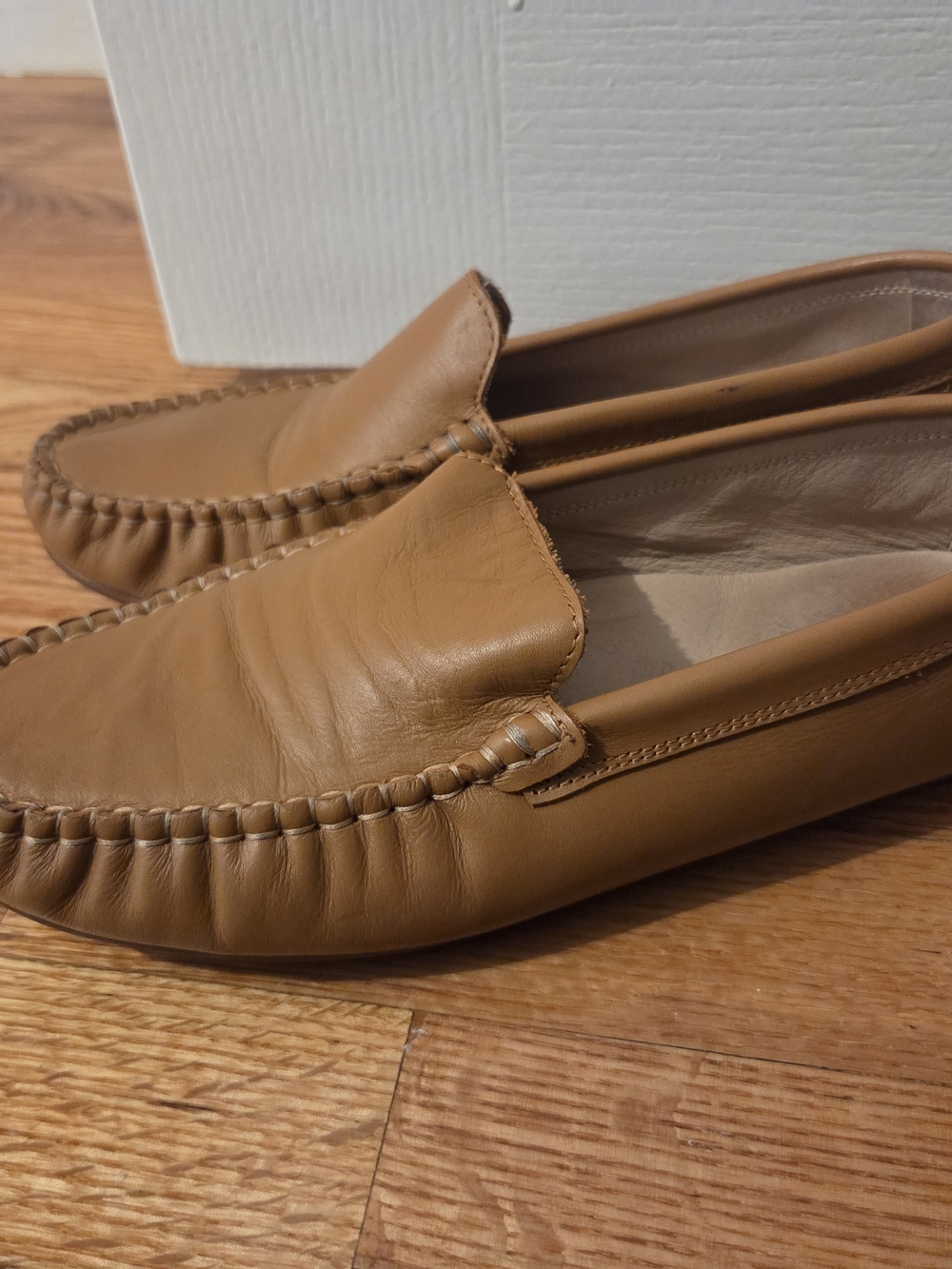 Womens Leather Slip-On Loafers - Tan